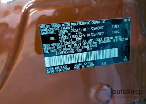 2015 Toyota Rav4 Xle from USA, damaged, VIN 2T3RFREV4FW279519